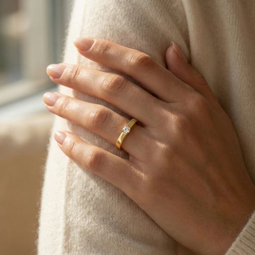 bague femme solitaire EDORA PLAQUE OR et oxyde