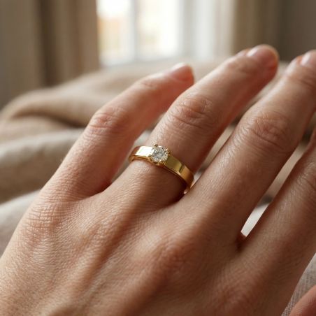 bague femme solitaire EDORA PLAQUE OR et oxyde