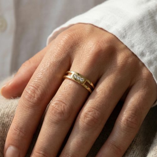 bague femme trilogie EDORA PLAQUE OR et oxydes