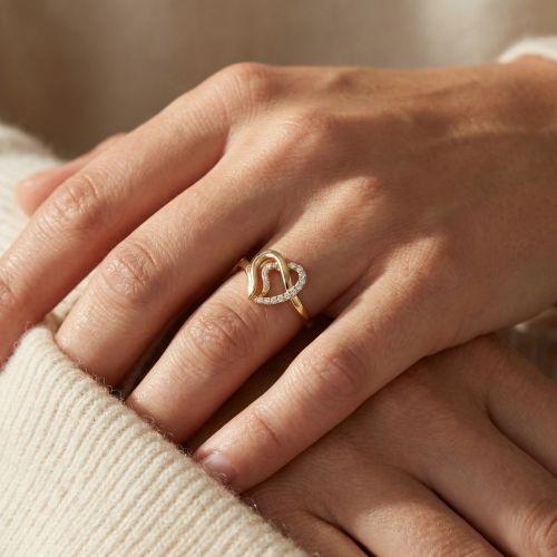 bague femme coeur EDORA PLAQUE OR et oxydes