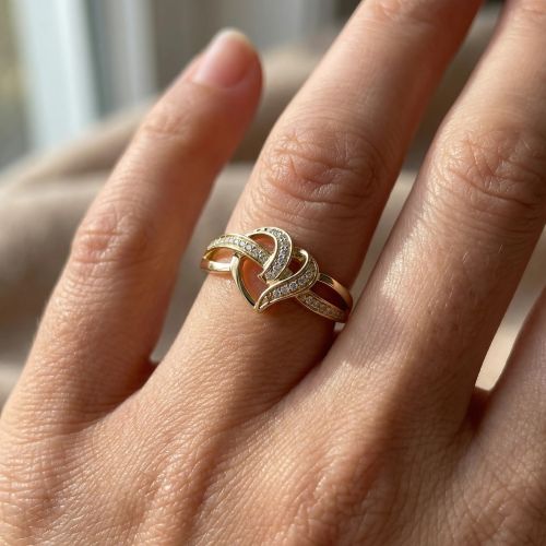 bague femme coeur entrelacé EDORA PLAQUE OR et oxydes
