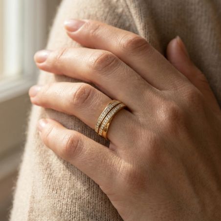 bague femme empierrée EDORA PLAQUE OR et oxydes