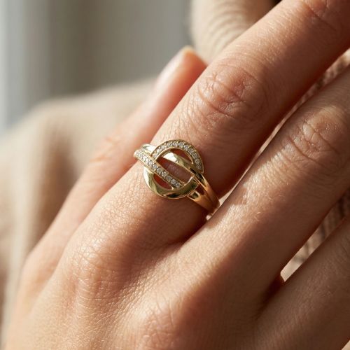 bague femme cercle entrelacé EDORA PLAQUE OR et oxydes