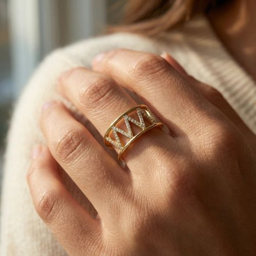 bague femme fantaisie EDORA PLAQUE OR et oxydes