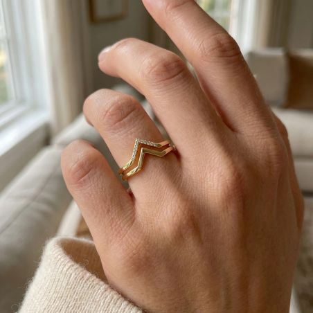 bague femme pyramides EDORA PLAQUE OR et oxydes