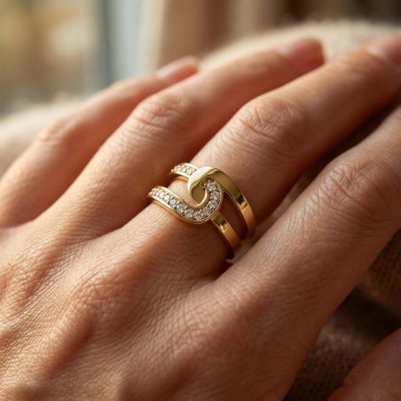 bague femme entrelacée EDORA PLAQUE OR et oxydes