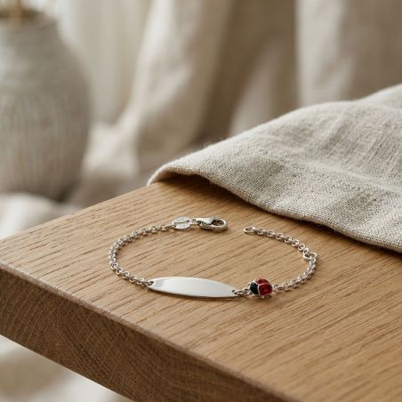 Bracelet bébé gourmette coccinelle edora argent 925/1000 maille jaseron edoc2535 – gourmettes bébé or