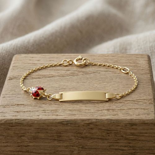 Bracelet Bébé Gourmette Coccinelle EDORA Or 375/1000 Jaune Maille Forçat EDO9K604.6-14