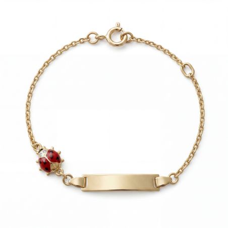 Bracelet bébé gourmette coccinelle edora or 375/1000 jaune maille forçat edo9k604.6-14 – gourmettes bébé or