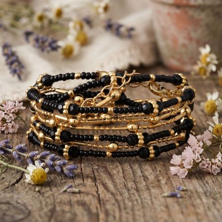 Bracelet femme sàntibé divine 3 tours couronne noir div3 cou-noir-bra – bracelets laiton