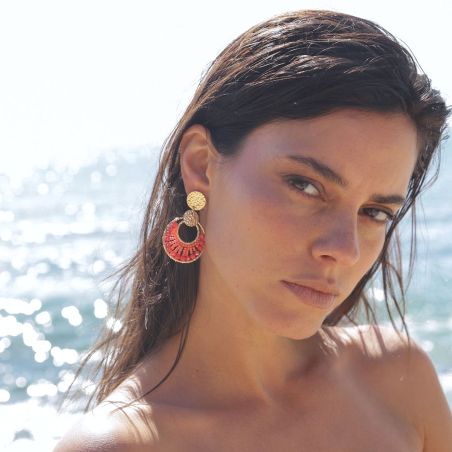 Boucles d'oreilles femme pendantes SÀNTIBÉ Mini Luna Blanc Doré MINI LUN-BLAN-BO-2