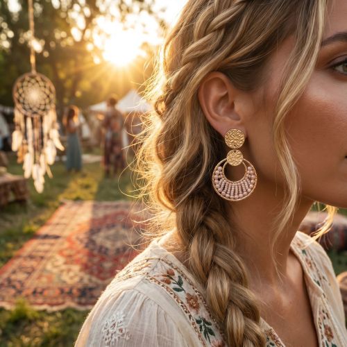 Boucles d'oreilles femme pendantes SÀNTIBÉ Mini Luna Sable MINI LUN-SABL-BO