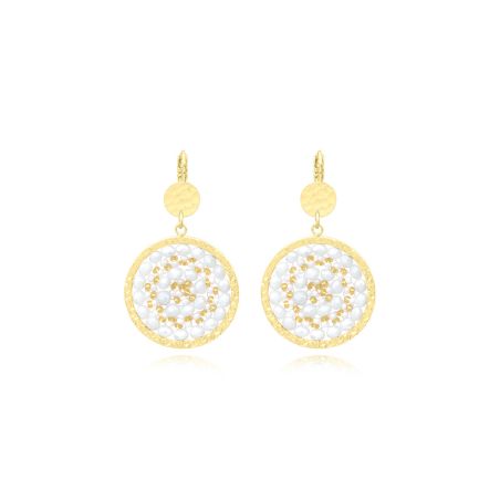 Boucles d'oreilles femme pendantes sàntibé mini solène blanc blanc doré mini sol-blan-bo-2 – boucles d'oreilles bohème chic