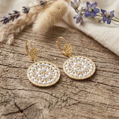 Boucles d'oreilles femme pendantes SÀNTIBÉ Mini Solène blanc Blanc Doré MINI SOL-BLAN-BO-2