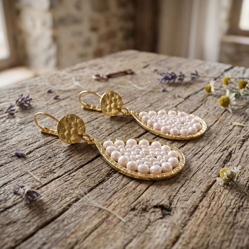 Boucles d'oreilles femme pendants SÀNTIBÉ Mini Ysé sable MINI YSE-SABL-BO