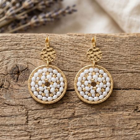 Boucles d'oreilles femme pendantes sàntibé paradis blanc doré paradis-blan-bo-2 – boucles d'oreilles bohème chic