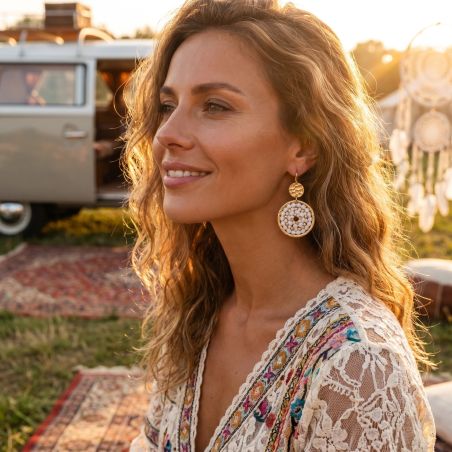 Boucles d'oreilles femme pendantes SÀNTIVÉ Paradis blanc doré PARADIS-BLAN-BO-2