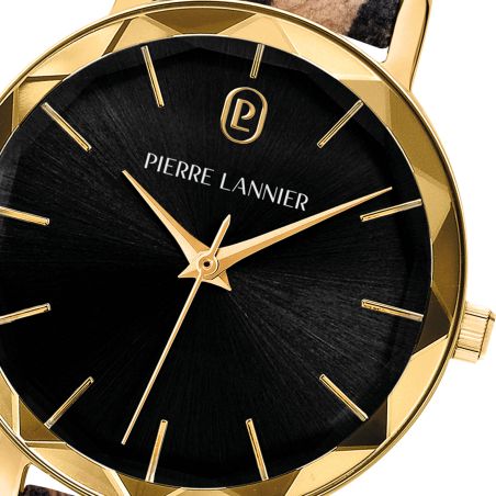 Montre femme pierre lannier multiples doré cadran noir bracelet cuir léopard 14 mm 010p539 – montres dorées