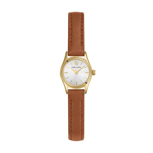 Montre Quartz Femme PIERRE LANNIER PYA Doré Cadran Argenté Bracelet Cuir Brun 10 M 091M524