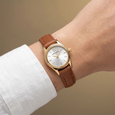 Montre Quartz Femme PIERRE LANNIER PYA Doré Cadran Argenté Bracelet Cuir Brun 10 M 091M524