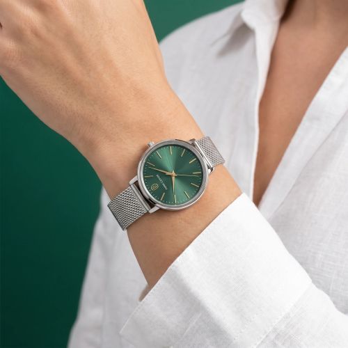 Montre Femme PIERRE LANNIER ESSENTIAL Argenté Cadran Vert Bracelet Acier milanais Argenté 14 MM 086L671