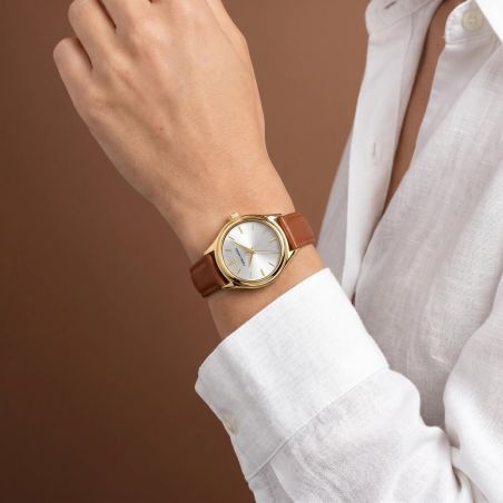 Montre Femme PIERRE LANNIER PYA Doré Cadran Argenté Bracelet Cuir Brun 12 M 021K524