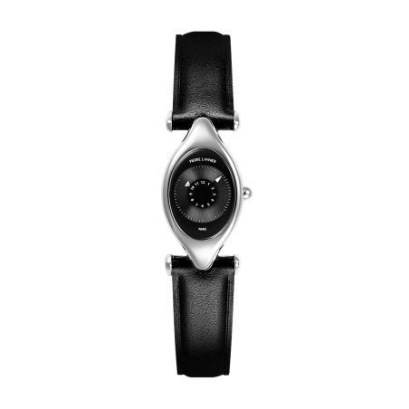 Montre femme pierre lannier ovni argenté cadran noir bracelet cuir noir 14 m 094l633 – montres françaises