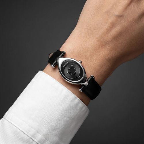 Montre Femme PIERRE LANNIER OVNI Argenté Cadran Noir Bracelet Cuir Noir 14 M 094L633