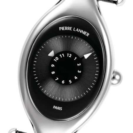 Montre femme pierre lannier ovni argenté cadran noir bracelet cuir noir 14 m 094l633 – montres françaises