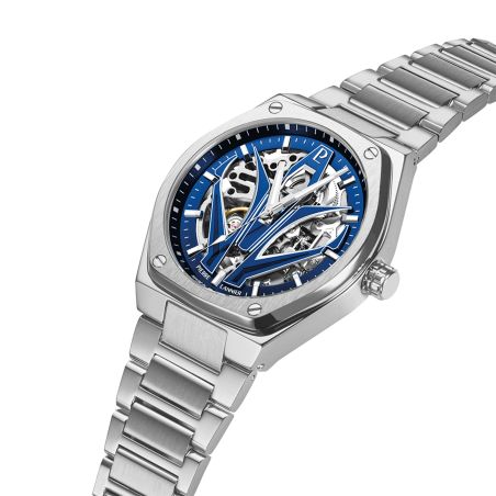 Montre homme automatique pierre lannier ardent argenté cadran bleu 324d161 – montres squelettes