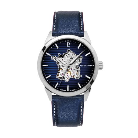 Montre homme automatique pierre lannier monarck argenté cadran bleu 316f166 – montres françaises