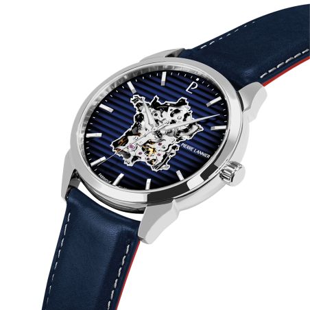 Montre homme automatique pierre lannier monarck argenté cadran bleu 316f166 – montres françaises
