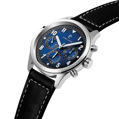 Montre homme pierre lannier aviateur argenté cadran bleu bracelet cuir brun 22 mm 257h164 – montres françaises