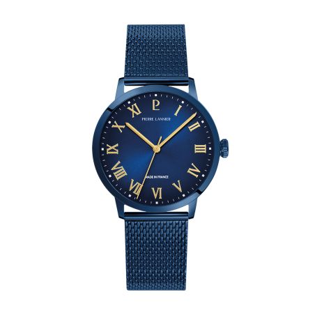 Montre homme pierre lannier interval bleu cadran bleu bracelet acier milanais bleu 20 mm 256g469 – montres françaises