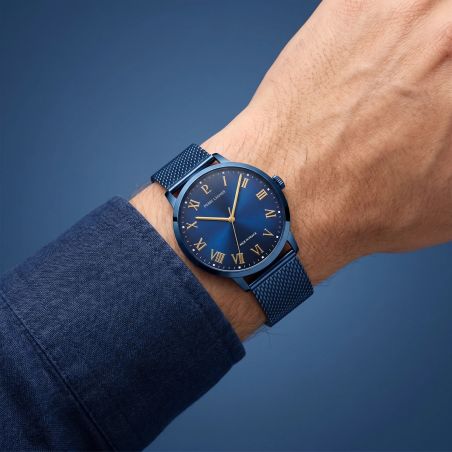 Montre Homme PIERRE LANNIER INTERVAL Bleu Cadran Bleu Bracelet Acier milanais Bleu 20 MM 256G469