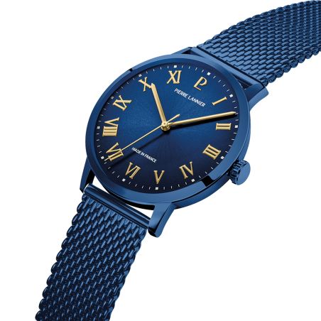 Montre homme pierre lannier interval bleu cadran bleu bracelet acier milanais bleu 20 mm 256g469 – montres françaises