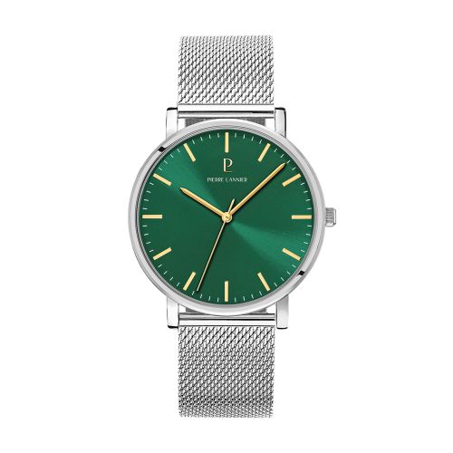 Montre Homme PIERRE LANNIER ESSENTIAL Argenté Cadran Vert Bracelet Acier milanais Argenté 20 MM 217G171