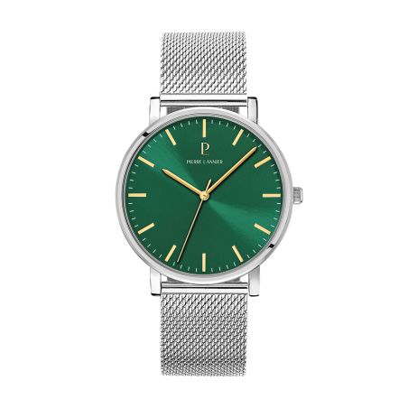 Montre homme pierre lannier essential argenté cadran vert bracelet acier milanais argenté 20 mm 217g171 – montres françaises