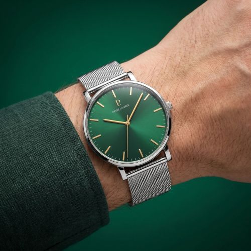 Montre Homme PIERRE LANNIER ESSENTIAL Argenté Cadran Vert Bracelet Acier milanais Argenté 20 MM 217G171