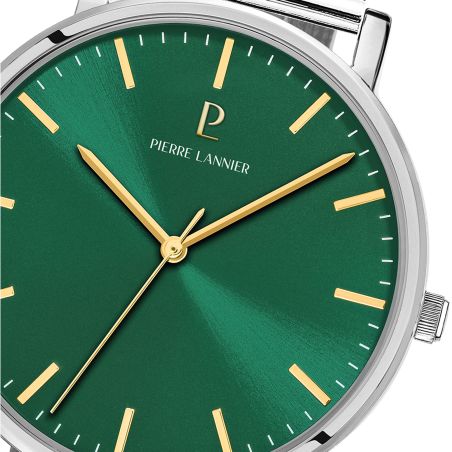Montre homme pierre lannier essential argenté cadran vert bracelet acier milanais argenté 20 mm 217g171 – montres françaises