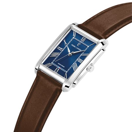 Montre homme pierre lannier empire argenté cadran bleu bracelet cuir brun 20 mm 212g164 – montres françaises