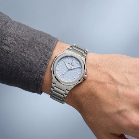 Montre Homme PIERRE LANNIER GRAPHITE Argenté Cadran Bleu glacier Bracelet Acier Argenté 24 MM 203G161