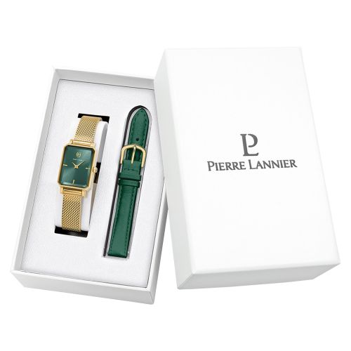 Coffret Femme PIERRE LANNIER ARIANE Doré Cadran Vert Bracelet Cuir Vert 12 M 172F572