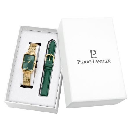 Coffret femme pierre lannier ariane doré cadran vert bracelet cuir vert 12 m 172f572 – montres françaises