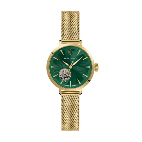 Montre femme automatique pierre lannier soline doré cadran vert bracelet acier milanais doré 12 mm 139l572 – montres françaises