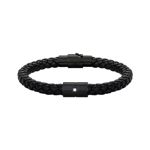 Bracelet Homme PHEBUS Manuel Acier, Cuir Noir et Diamant 50300006