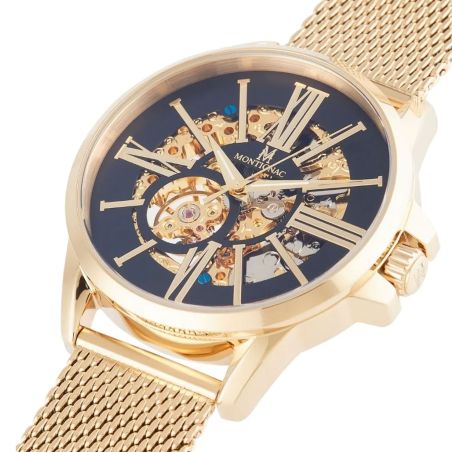 Montre homme automatique montignac origine acier doré mow150 – montres squelettes
