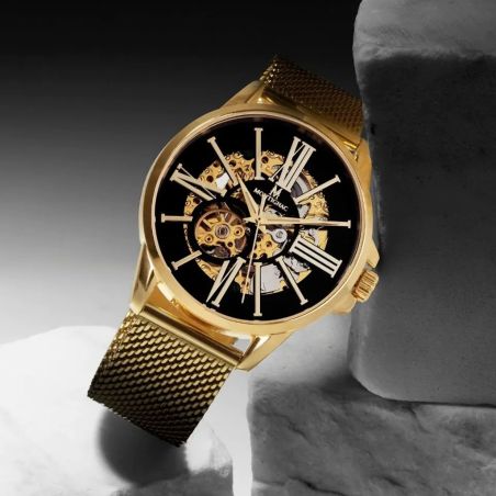 Montre homme automatique montignac origine acier doré mow150 – montres squelettes