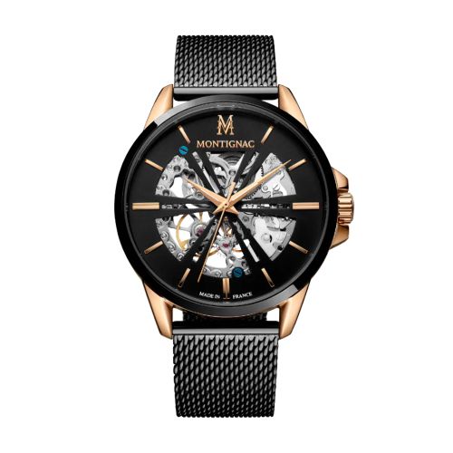 montre homme automatique MONTIGNAC origine acier noir MOPE19A08