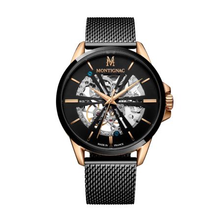 Montre homme automatique montignac origine acier noir mope19a08 – montres squelettes